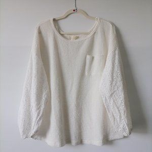 Ninexis Womens White 3/4 Sleeve Round Neck Drop Shoulder Blouse Top Size L